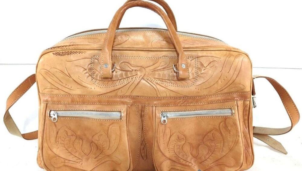 VINTAGE TOOLED LEATHER WEEKENDER BAG CROSSBODY BAG